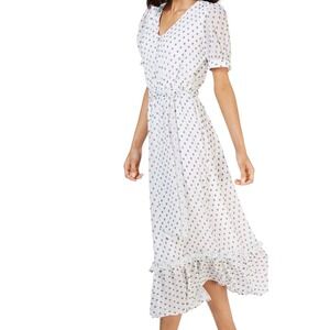 Calvin Klein White Polka Dot Midi Dress Ruffle Hem Women's Size 6